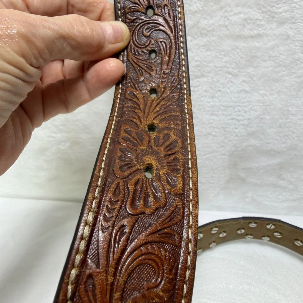 NOCONA Mens‎ Diamond Conch Calf Hair Leather Western Studded Belt 32 *NO BUCKLE*